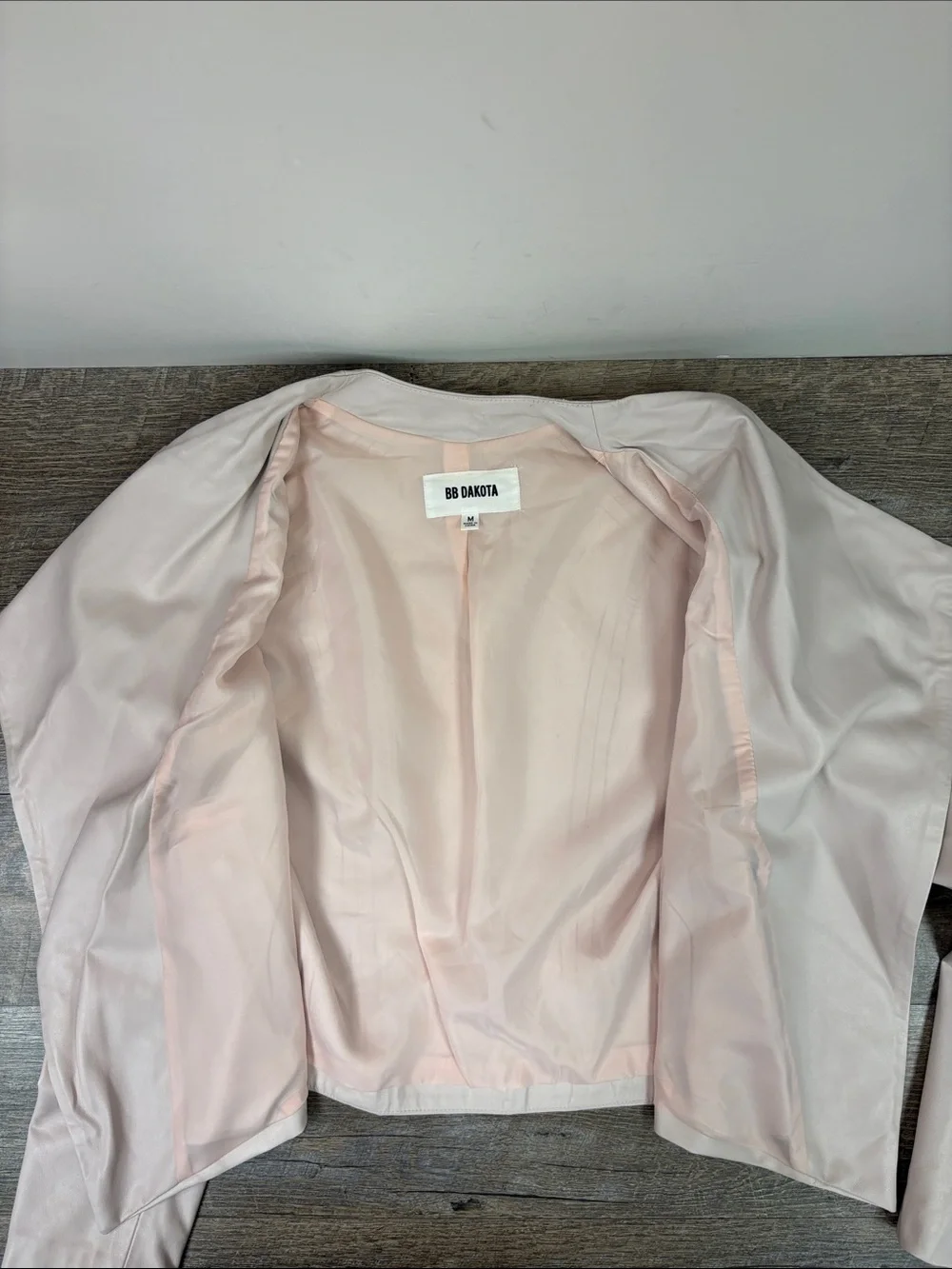 BB Dakota Faux Leather Drape Front Moto Jacket Blush Pink Open Front Medium